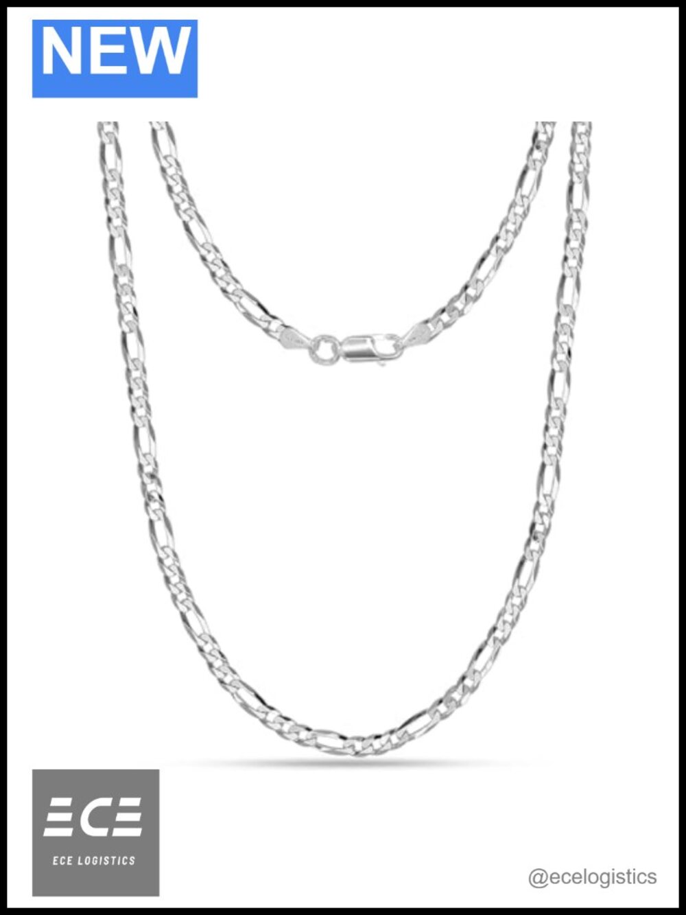 LeCalla 925 Sterling Silver Figaro Chain Necklace 4mm, 18in Lobster Clasp